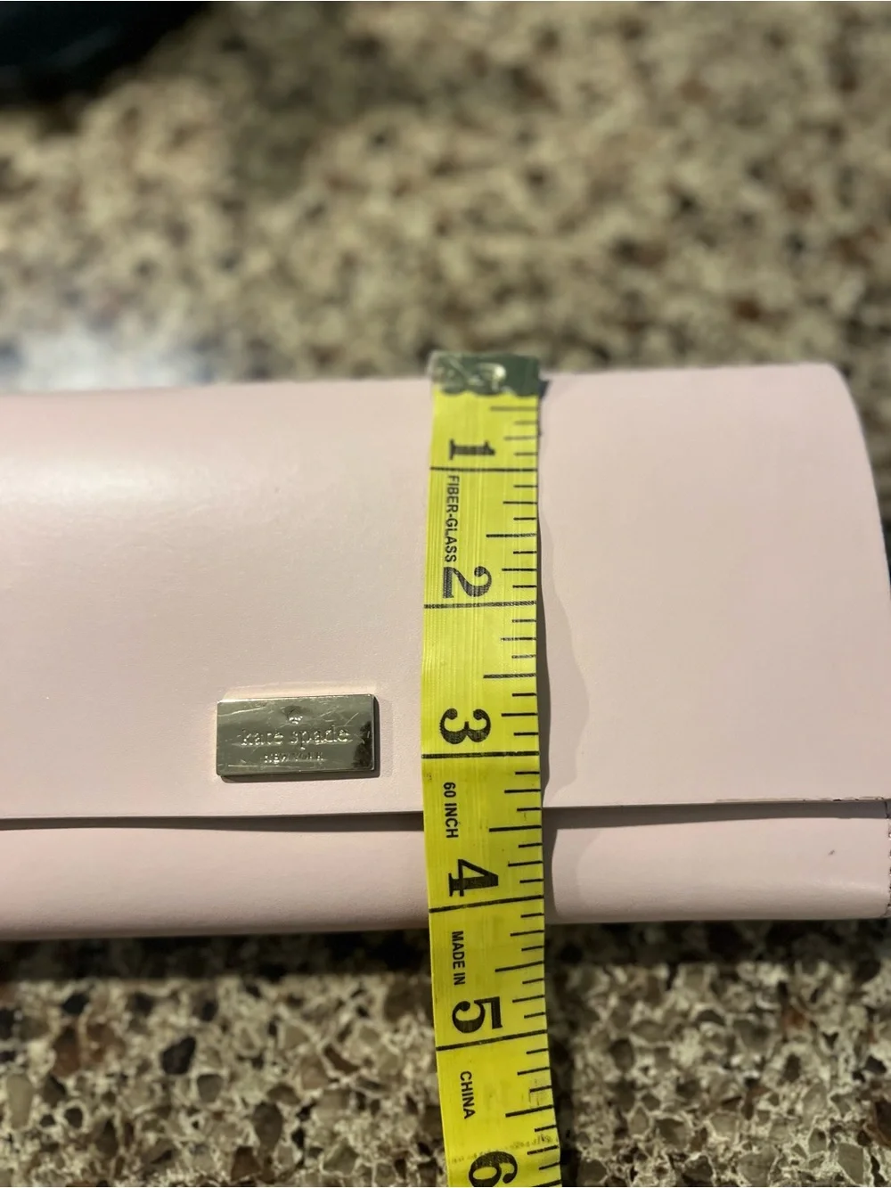 kate spade pale pink leather clutch with gold logo plaque